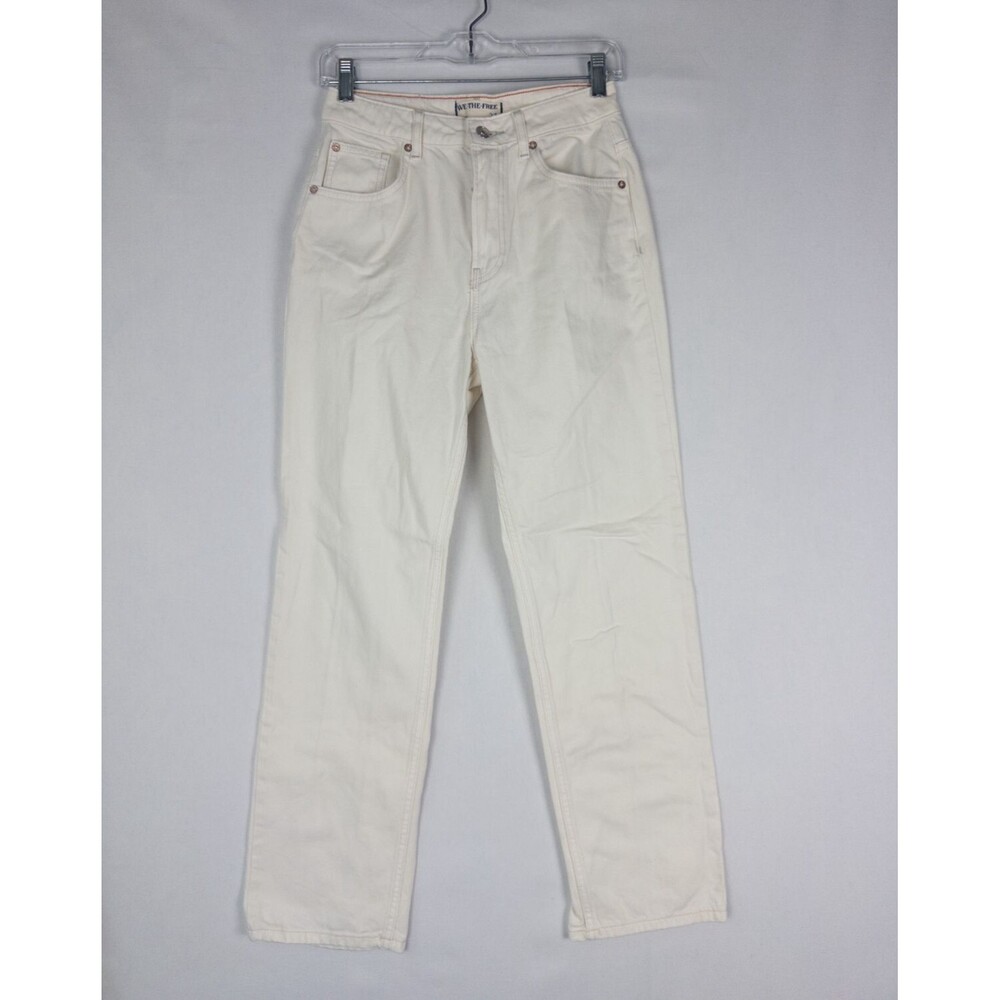 We The Free Jeans Womens 27 White Light Wash Denim Straight Pockets Hi Rise